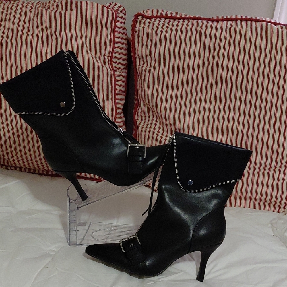 a new day Black Heeled Boots with Buckle Detail